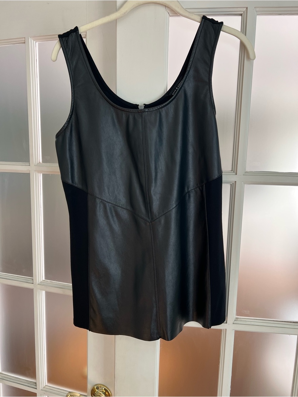 Rock & Republic Black Faux Leather Panel Tank